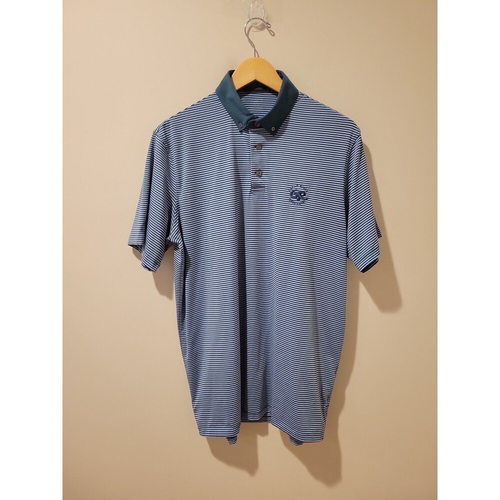 Greyson Polo Shirt Blue Stripe Great River Golf Club New Haven CT Size M